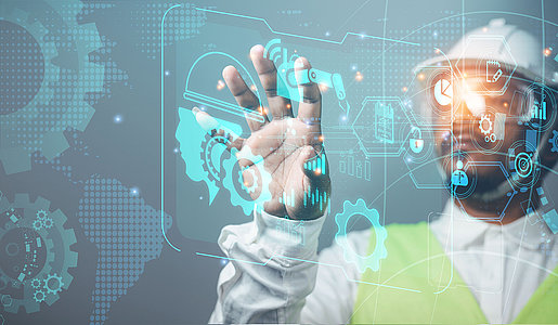 Engineer manager shows intelligent industrial system with software and digital manufacturing, artificial intelligence technology of modern innovation.