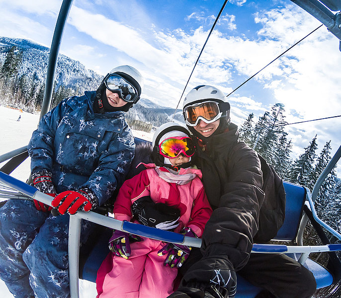 Skiing, ski lift, winter - skiers on ski lift