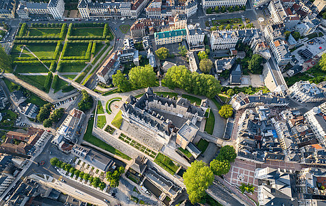 Aerial fly over above Pau, France at sunset